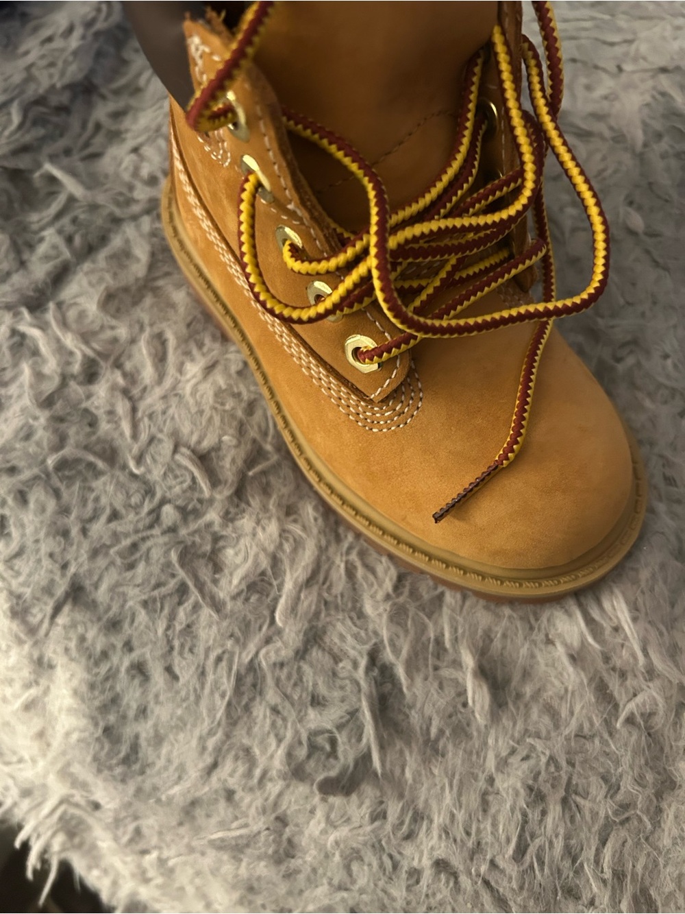 Timberland Kids Wheat Boot with Yellow and Burgundy Laces